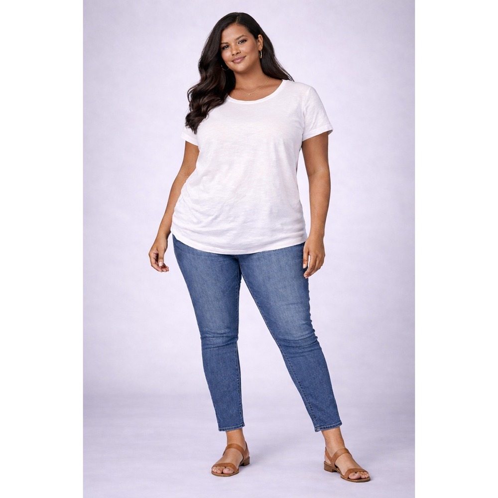 Crown & Ivy Top 1X White‎ Classic Fit Vintage Wash Casual Short Sleeve Tee